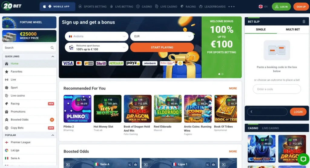 20bet homepage screenshot