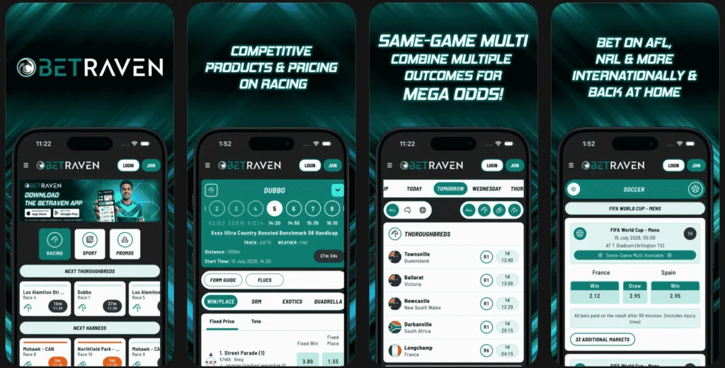 BetRaven mobile apps are available on iOS and Android stores with the usual GenWeb interface.