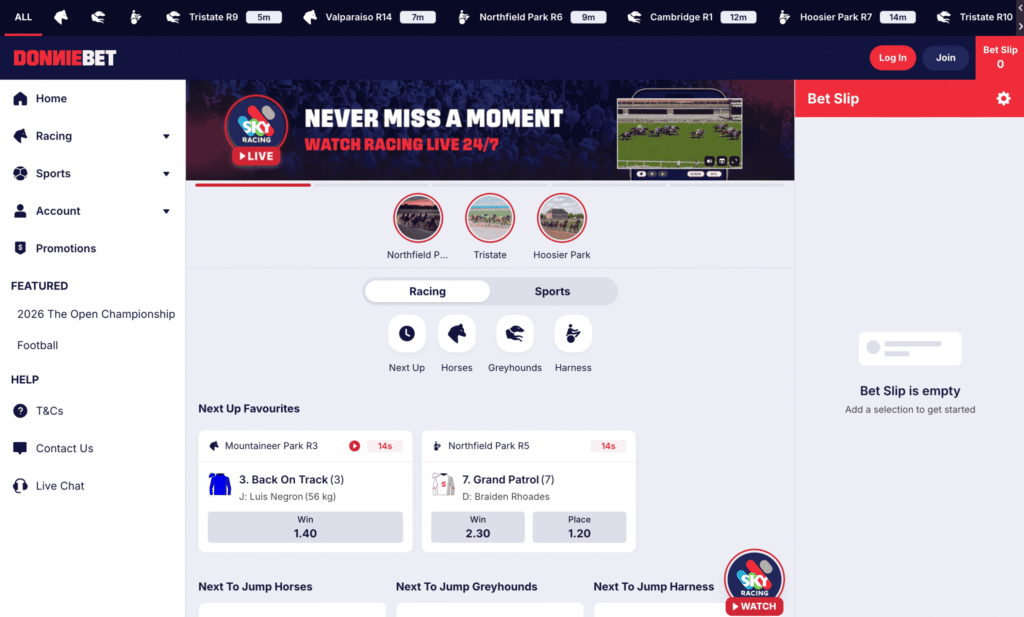 DonnieBet runs on BetMakers software with the usual offer on horses, greyhounds, harness racing, and sports which included AFL betting.