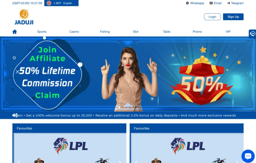 Jaduji homepage shows outdated design but clear navigation to sportsbook, casino, slots, table games, and more.