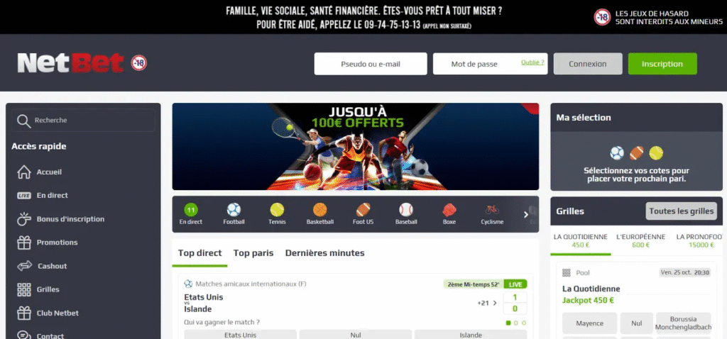 Netbet homepage screenshot