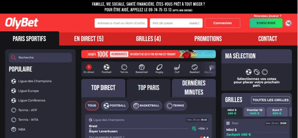 Olybet France homepage screenshot