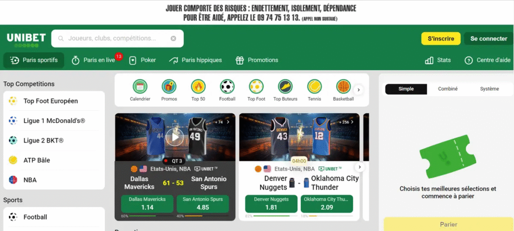 Unibet France homepage screenshot