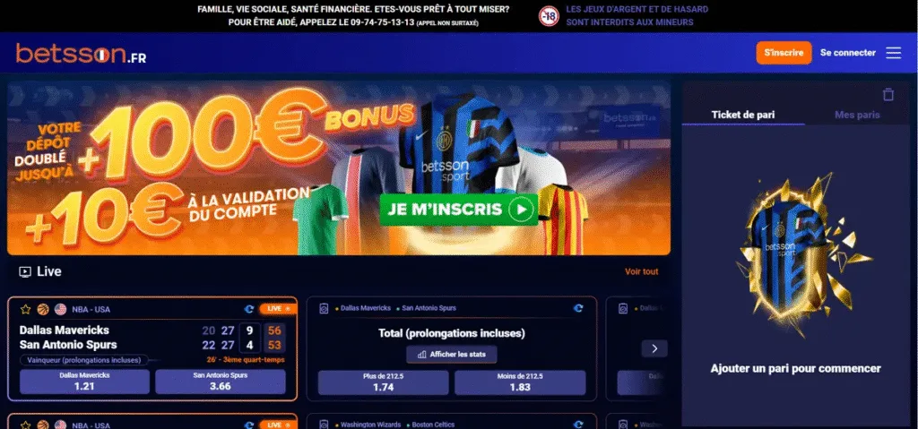 Betsson france homepage screenshot
