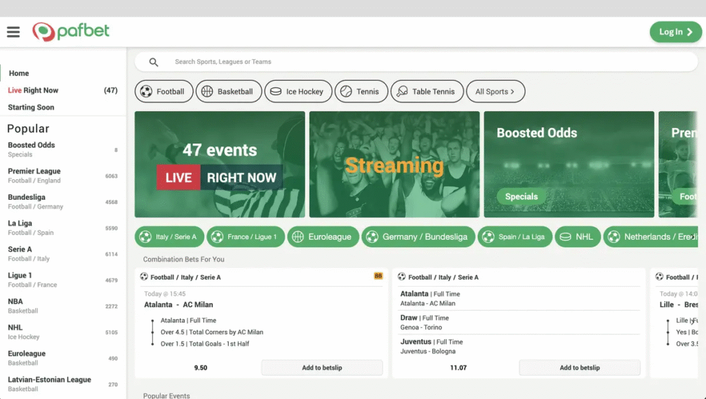 Pafbet homepage screenshot