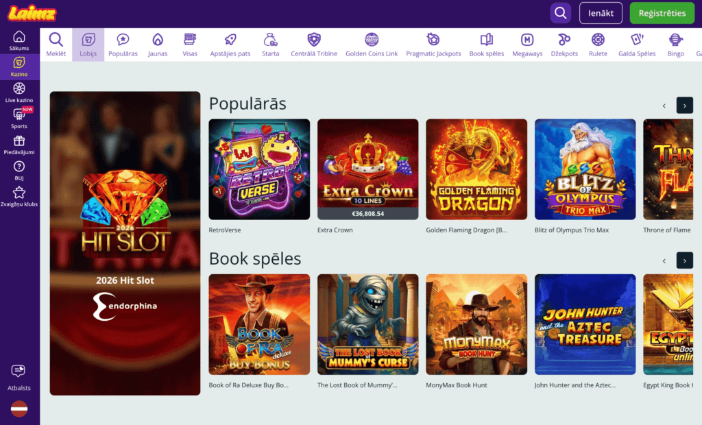 Laimz casino shows a deep selection of slots, live casino, and crash games from leading industry providers. It's also the only Latvian site with proper online bingo.