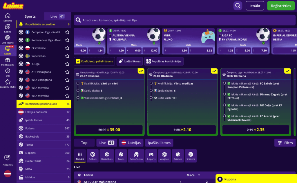 Laimz Latvia added a sportsbook in 2026, which highlights boosted markets and a dedicated betting section for Latvian events.