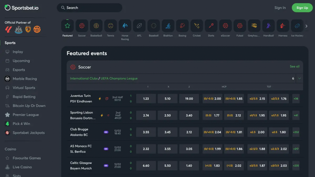 Sportsbet.io Pakistan homepage