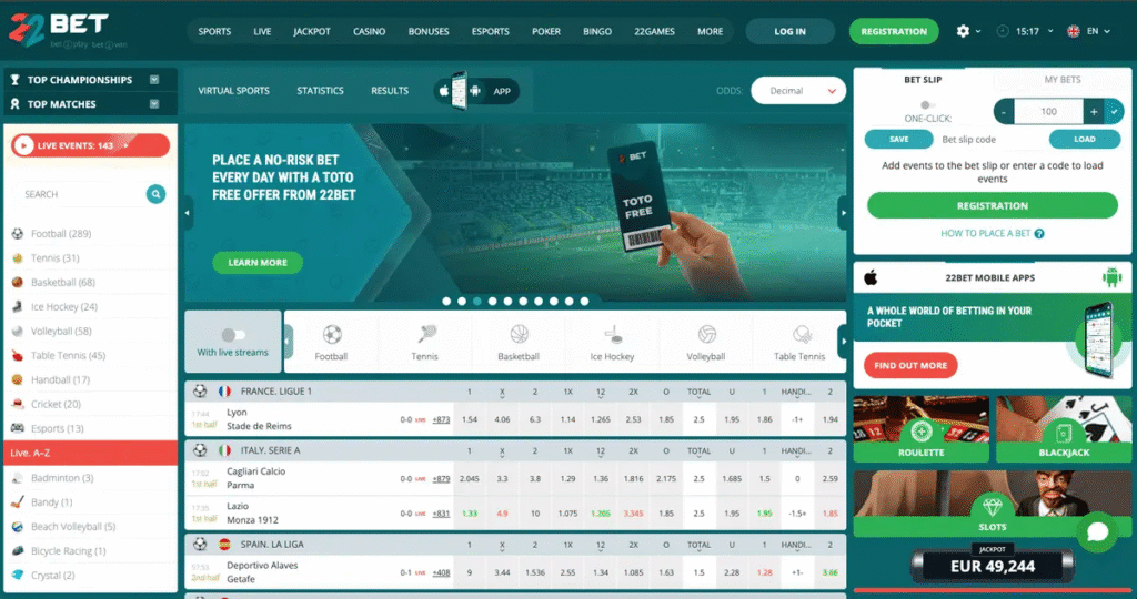 22bet Pakistan homepage screenshot