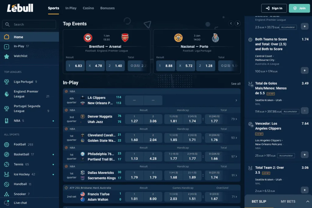 Página inicial do Lebull em Portugal