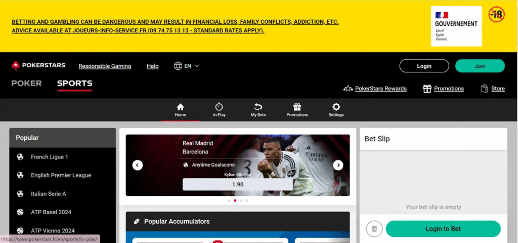 Pokerstars homepage screenshot