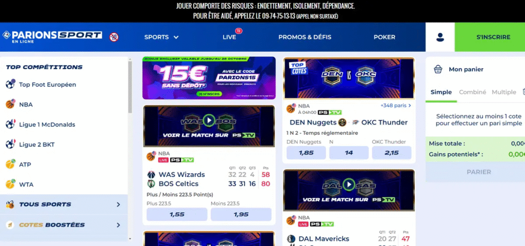 Parions sport homepage screenshot