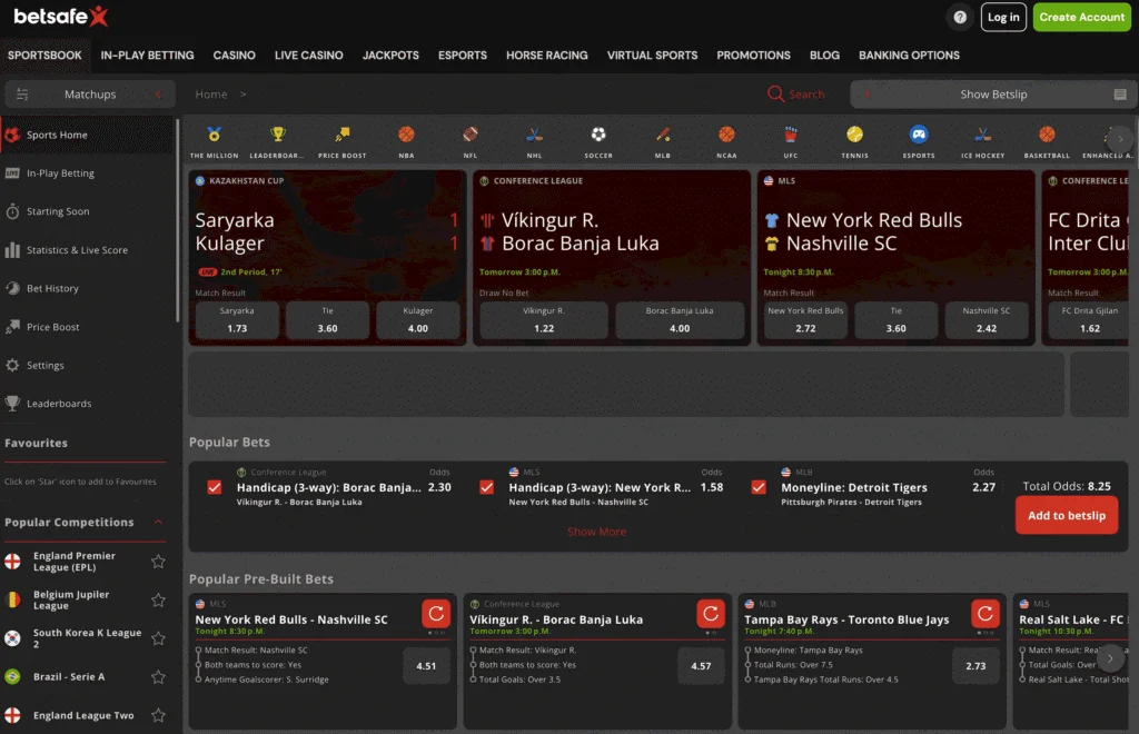 Betsafe sportsbook shows a dedicated section for price boost markets along with leaderboard, live betting section, and prematch markets across many sports.