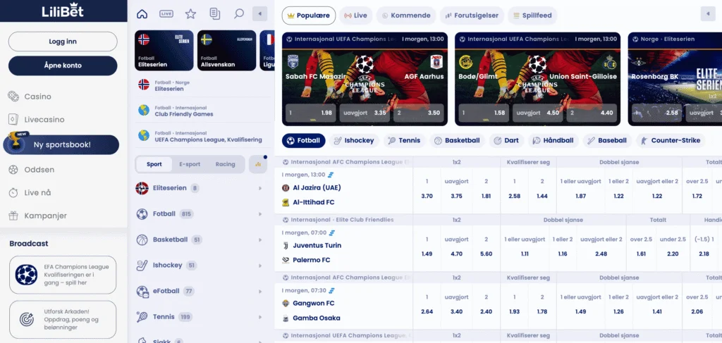 Lilibet sportsbook shows the classic BETBY design and simple navigation through live betting, pre-match, and prediction makets
