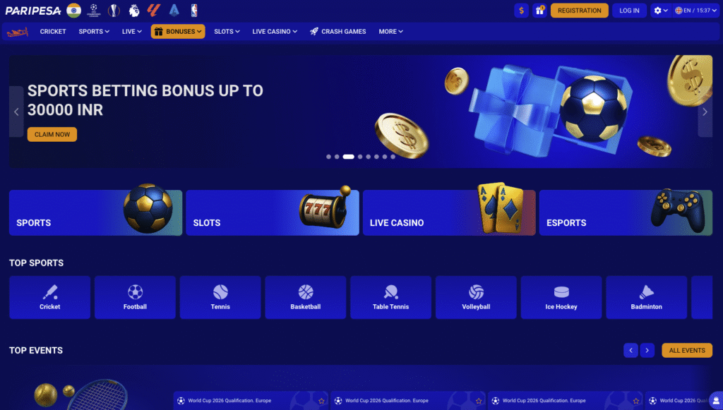 Paripesa homepage in english