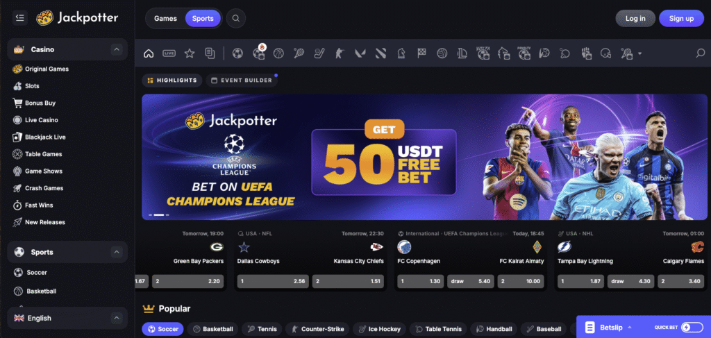 jackpotter homepage screenshot