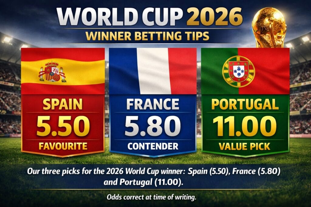 World Cup 2026 winner betting tips — Spain favourite at 5.50, France at 5.80, Portugal value pick at 11.00